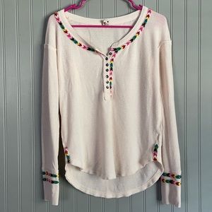 Free People Rainbow Henley Long Sleeve Tee